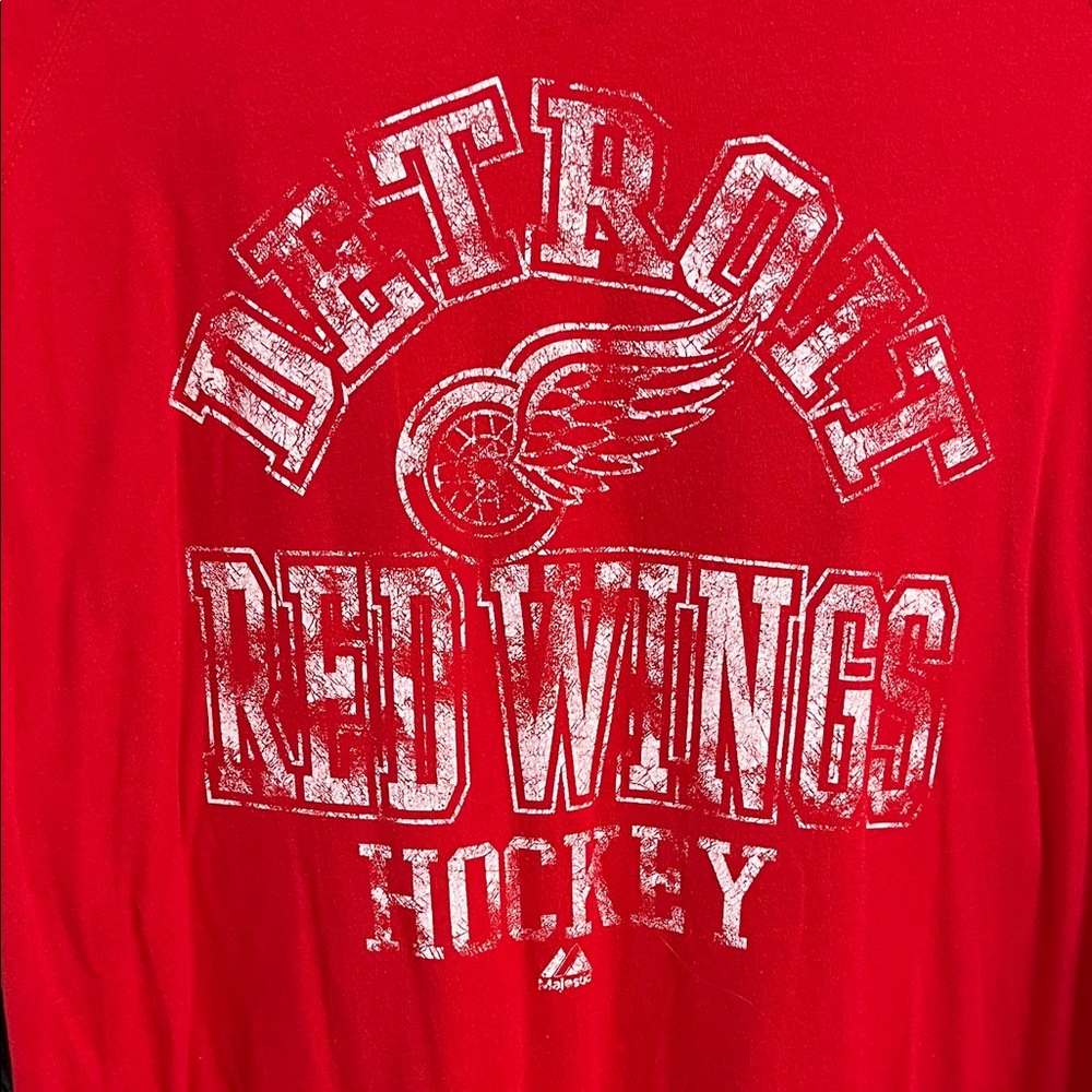 Majestic Top XL Red Gray Detroit Red Wings Hockey Long Sleeve Tee Shirt - Picture 3 of 10